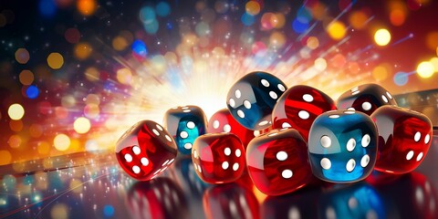 Dice scattered on the table, casino, background win and luck. - obrazy, fototapety, plakaty