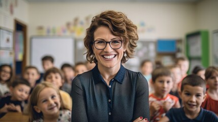 Portrait of smiling teacher in a class at elementary school