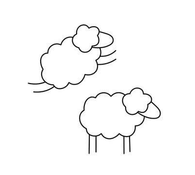Vector isolated two pair couple simplest cute little lil sheeps side view colorless black and white contour line easy drawing