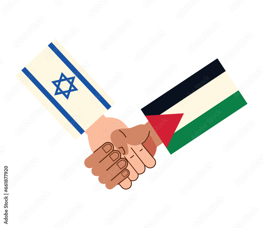 Poster israel and palestine flags in handshake