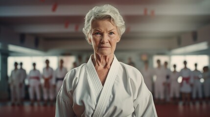Senior woman at karate course
