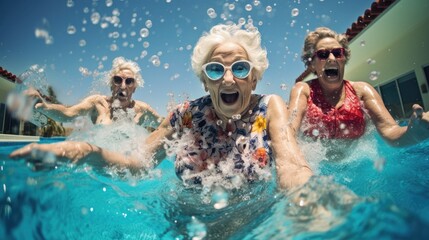 Obraz na płótnie Canvas Senior women enjoying in a pool