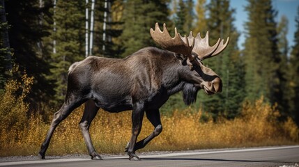 Bull Moose on road