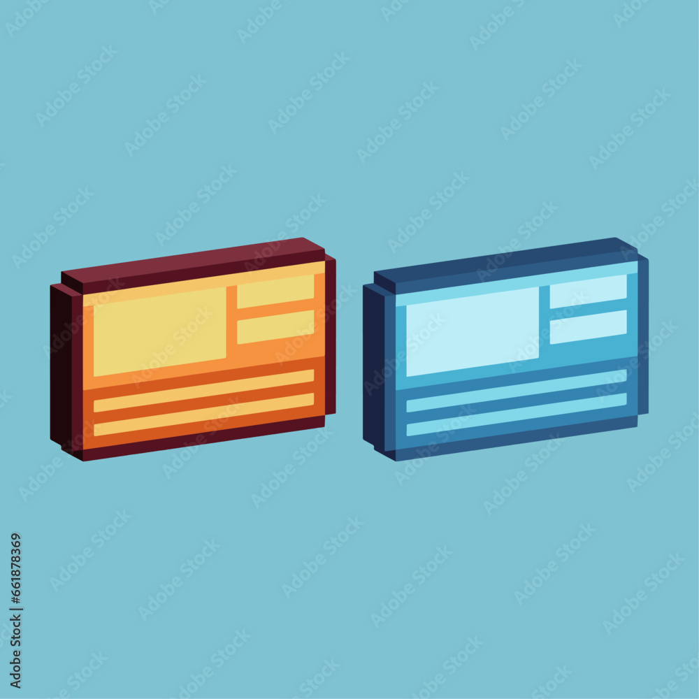 Poster isometric pixel art 3d of id card for items asset.id card on pixelated style.8bits perfect for game 