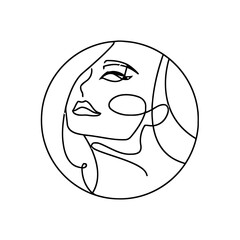 female's head illustration portrait. woman's face lineart sketch. logo for salon or hair treatment-related product