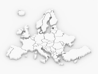 3D rendered map of Europe with bright white colors