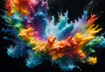 Obraz na płótnie Canvas Powerful explosion of colorful rainbow water. Generative AI