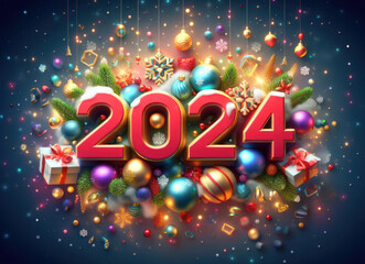 New year festive celebration of the upcoming 2024 - obrazy, fototapety, plakaty
