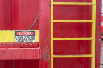 Confined space caution information sign, the work permit was requested for working in this area,...
