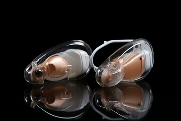 a pair of hearing aids. Generative AI - obrazy, fototapety, plakaty
