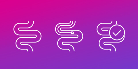 endoscopy icons, intestine and endoscope line vector
