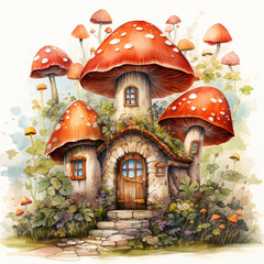 Fototapeta premium Fairy house mushroom generative ai