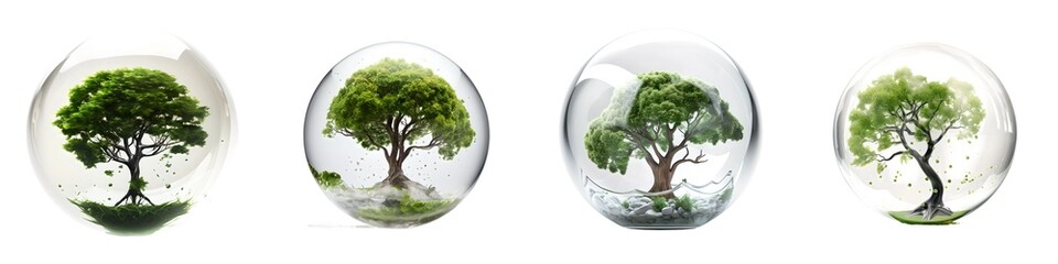 tree in bubble, Collection, isolated on transparent background, Generative AI
