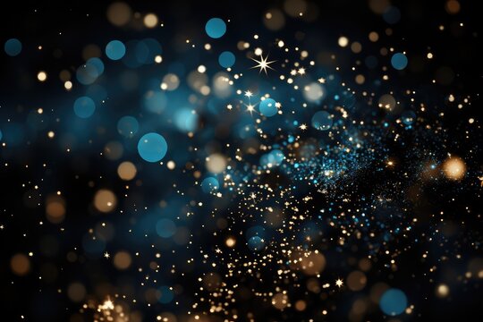 Blue monday banner. Glitter vintage lights banner background. gold and blue. de-focused. Dark Blue Glitter Background for Christmas, New Year or Special Occasion. 