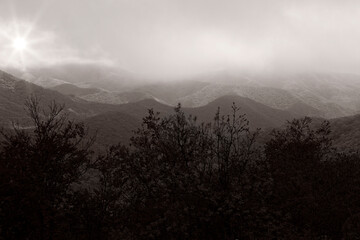 Blue Ridge Mountains, in Black and White with Fog Base