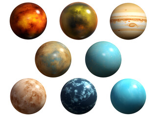Set of planets isolated on transparent background. Generative AI