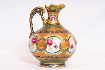 Antique Japanese Nippon Hand Painted Gold Gilt Pitcher Vase