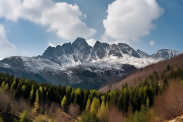 Panoramic view of mountains. Photorealistic image. 