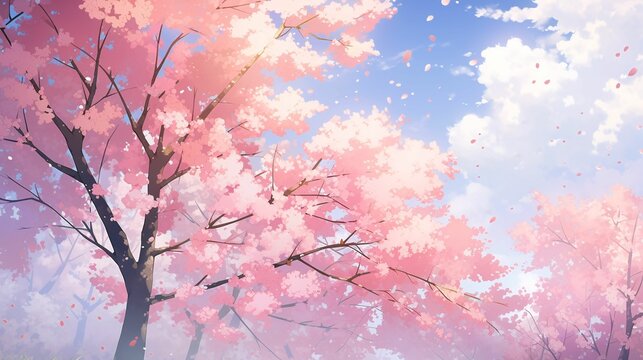 満開の桜と青空のイラスト