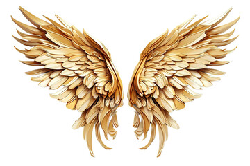 Golden Angel Wings Isolated on a Transparent background. AI-Generated