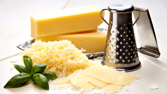 Witness a close-up view of a cheese grater in action, producing finely grated cheese. This kitchen tool is a must-have for food enthusiasts.