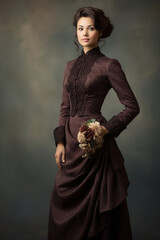 Beautiful woman dressed in victorian clothing in a new Orleans style or american colonial style...