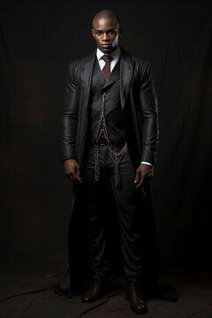 Mysterious african american man dress in dark victorian clothing, 