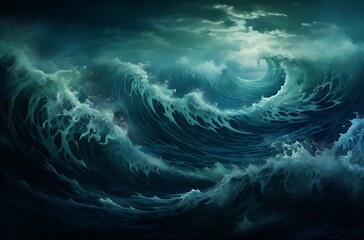 Blue stormy ocean wave. 3D Rendering, 3D illustration
