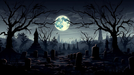 Explore a spooky, moonlit cemetery where eerie tombstones and shadows create a haunting atmosphere perfect for Halloween-themed projects.