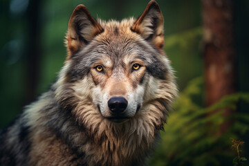 Grey wolf in forest