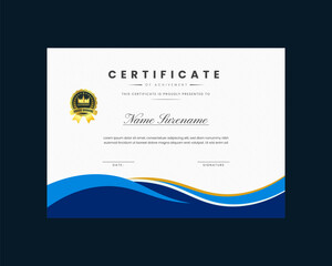 Vintage achievement certificate template vector, professional design in blue and golden color.