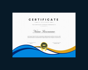 Vintage achievement certificate template vector, professional design in blue and golden color.