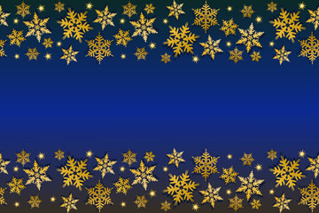 Christmas background. Luxury deep blue with golden shinny snowflakes. Vector illustration.