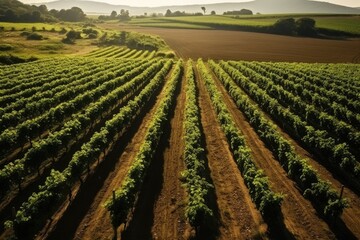 Green vineyards, grape plantations. View from above