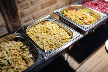 Delicious buffet at a garden party wedding reception