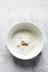 Creaming butter and sugar with a whisk, the process of making a cake, mixing butter and sugar to make a cake
