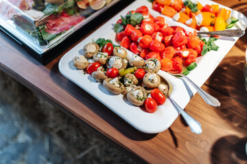Delicious buffet at a garden party wedding reception