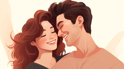 Witness the love and togetherness of this smiling couple as they share an affectionate embrace. This candid portrait reflects their relationship and happiness.