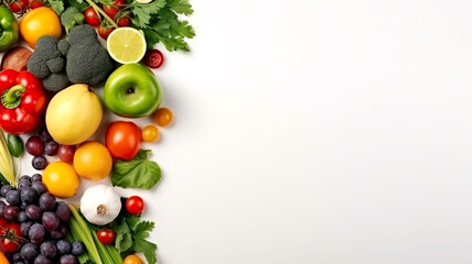 Promote market-fresh produce effectively with this close-up image showcasing colorful fruits and vegetables. Convey the message of health and freshness in your marketing efforts. - obrazy, fototapety, plakaty