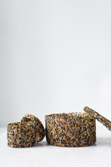 Beaded storage container with lid, Jewelry storage container made with brown glass beads
