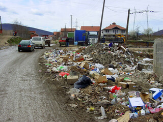 War, ruins and damage, street with trash, rubble and disaster in politics, culture and social crisis. History of conflict, village road and demolition of buildings, government and community in Europe