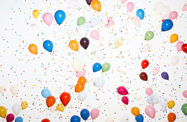 A delightful assortment of colorful balloons, perfect for adding a touch of joy to any backdrop or artwork on white background. Generative AI.