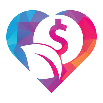 leaf coin heart shape concept vector logo icon.