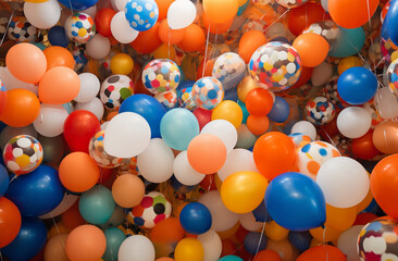 A delightful assortment of colorful balloons, perfect for adding a touch of joy to any backdrop or artwork. Generative AI.