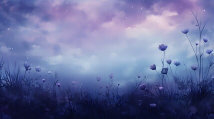 Mystical dark sky with clouds and flowers on the field pc background wallpaper, ai generated