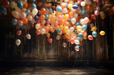 Obraz na płótnie Canvas A delightful assortment of colorful balloons, perfect for adding a touch of joy to any backdrop or artwork. Generative AI.