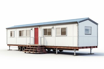 Large mobile home for construction purposes, depicted in a 3D rendering and placed against a white background. Generative AI