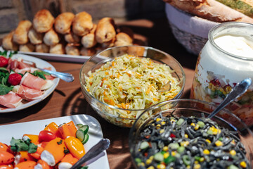 Delicious buffet at a garden party wedding reception