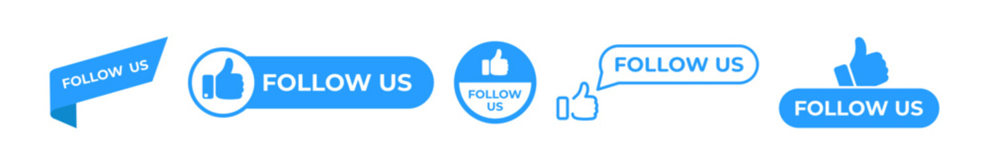 Follow us. Follow us icon set. Thumb up. Vector illustration.