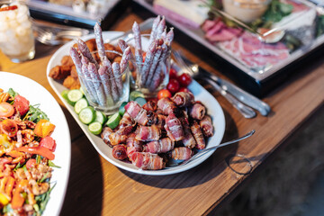 Delicious buffet at a garden party wedding reception